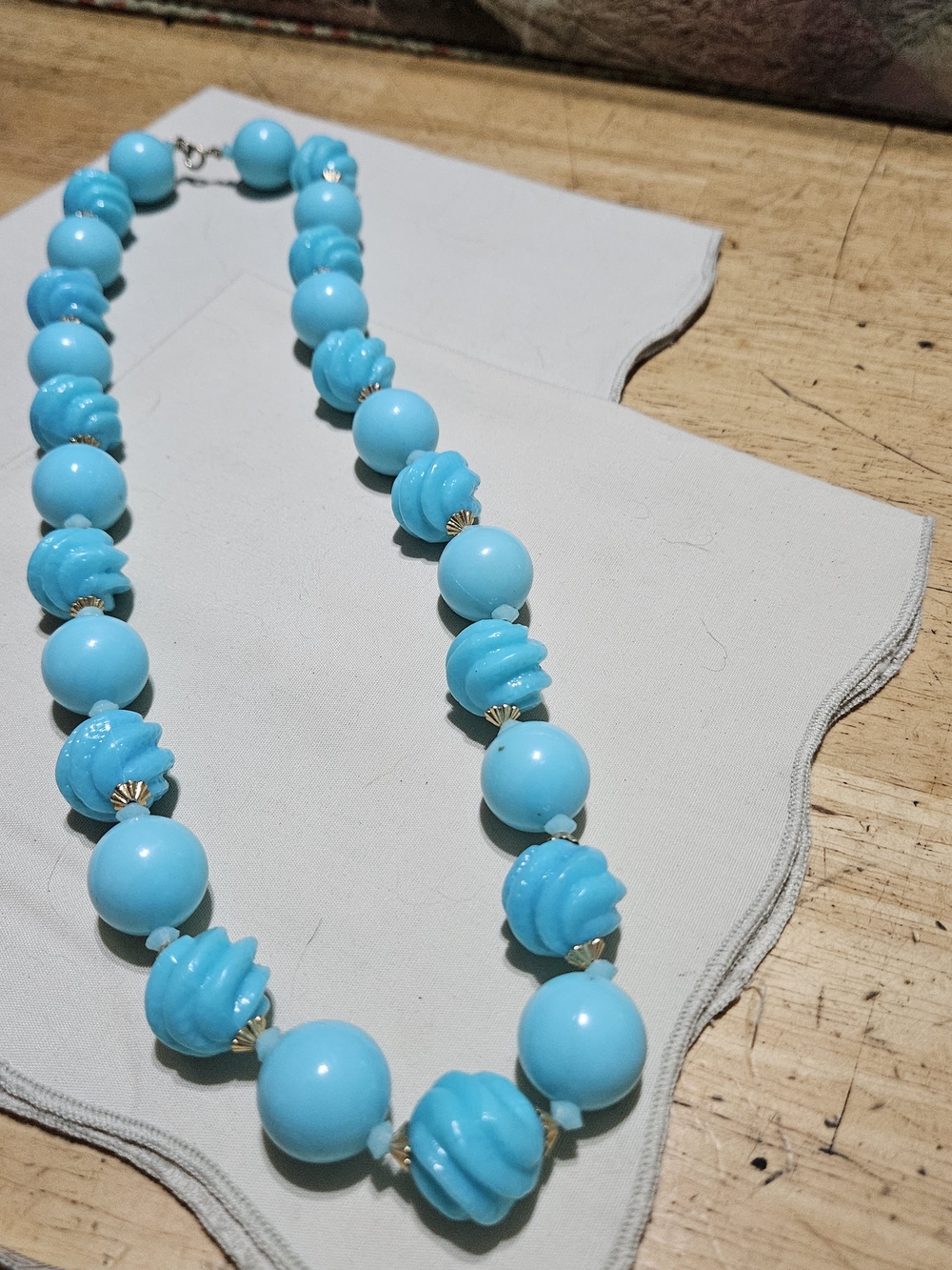 Vintage Chunky Blue Acrylic Plastic Beaded Necklace